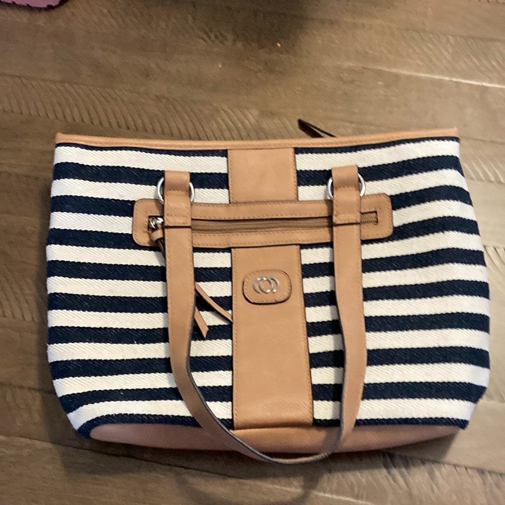 Nautical Cream and Navy striped Bag
